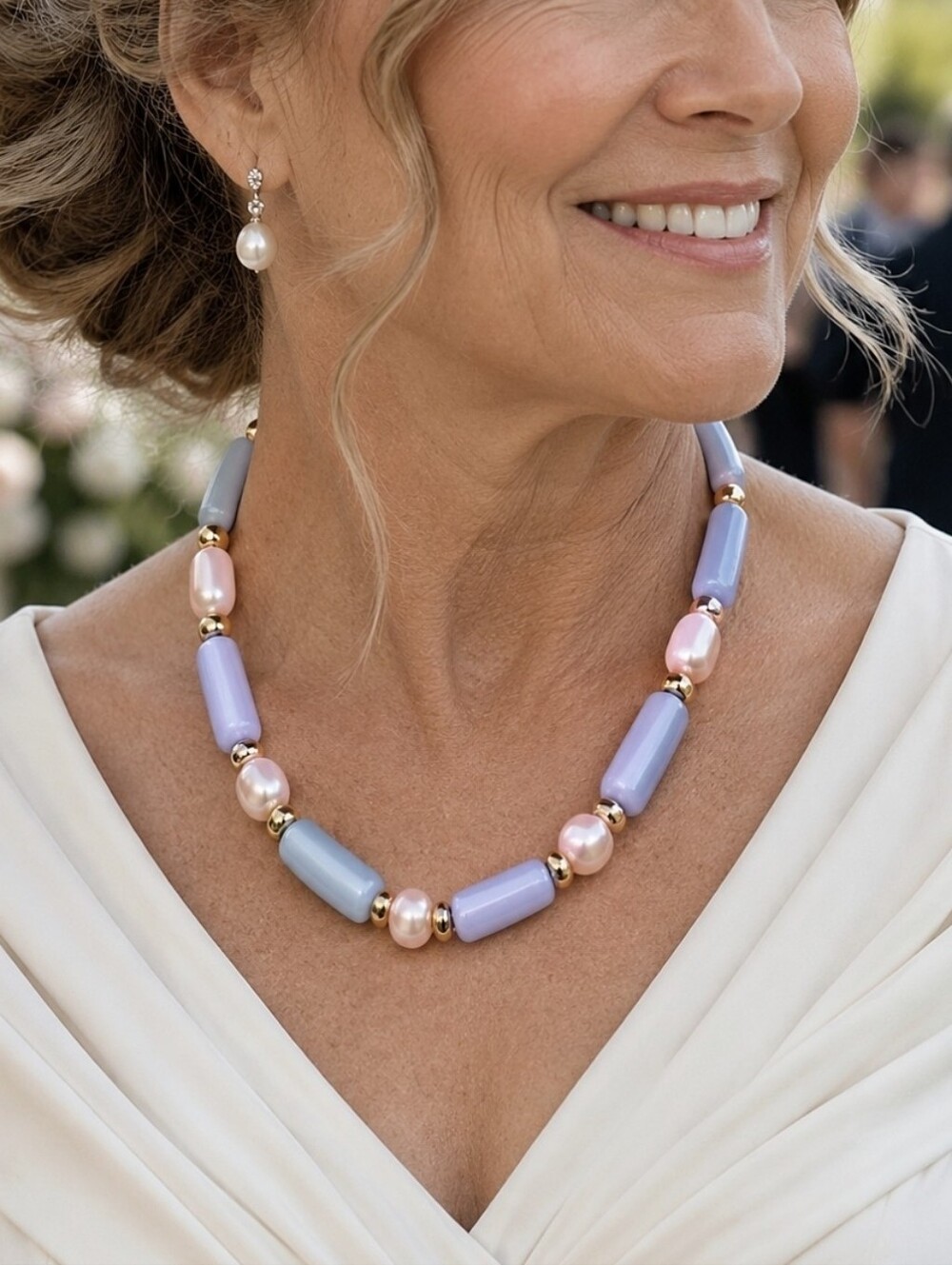 NAPIER Light Lilac and Creamy Iridescent Pinkish Pearls Vintage Necklace NWOT